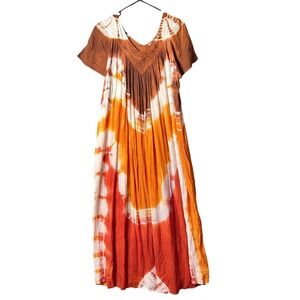 Belma New York Maxi Dress Womens‎ Free Size Tie Dye Embroidered V Neck Boho NEW